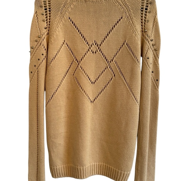 Potter's Pot Beige Long Sleeve Semi Sheer Spike Accent Sweater Size Medium - Picture 6 of 14
